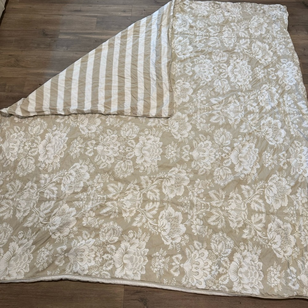 William Sonoma Home Queen Duvet Linen Cotton Blend Floral Striped